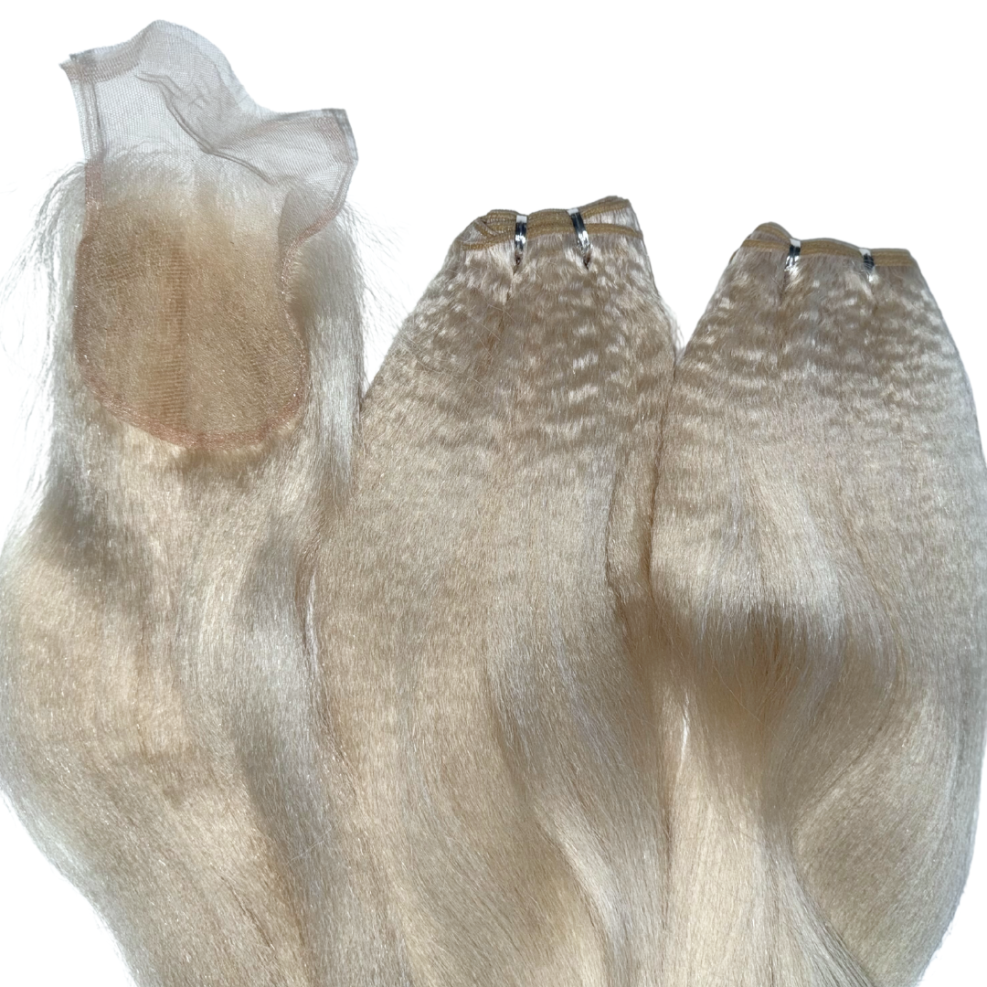 16"/16" + 16" HD Closure White Blonde Afro-Straight Bundle Deal