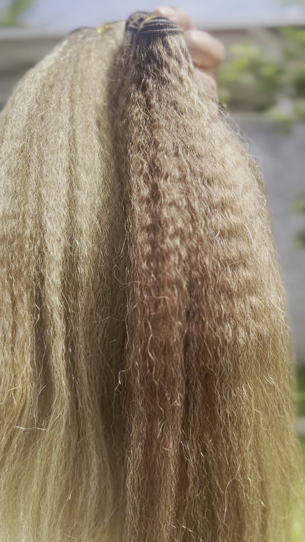 Afro-Straight Cool Blonde Highlights